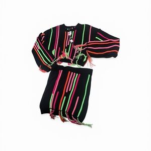 "FASHION NOVA"-Black Two-Piece Knit MINI SKIRT Set with Neon Stripes